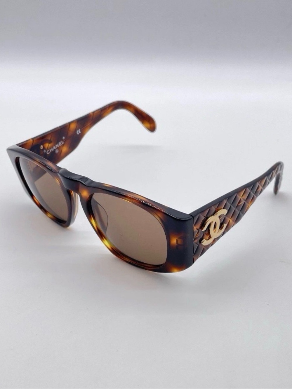 Auth CHANEL Tortoiseshell Brown vintage 90s Sunglasses 01450 Gold CC temples